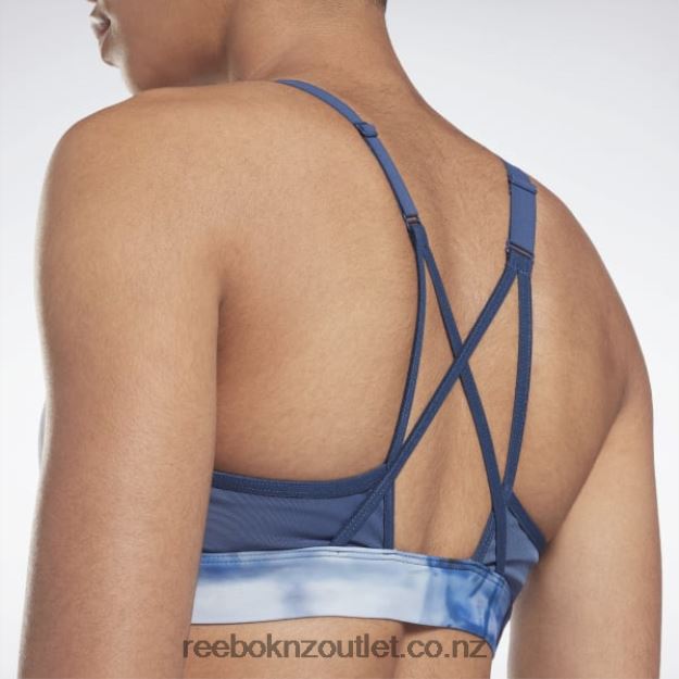 Essential Blue 2B4626873 Lux Strappy Liquid Abyss Print Sports Bra Reebok Women