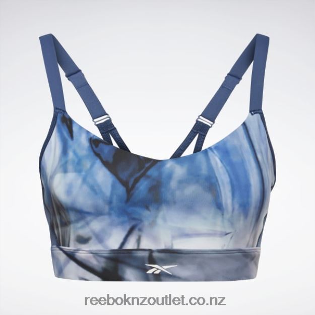 Essential Blue 2B4626873 Lux Strappy Liquid Abyss Print Sports Bra Reebok Women