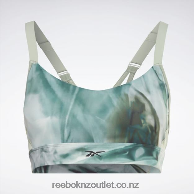 Light Sage 2B4626983 Lux Strappy Liquid Abyss Print Sports Bra Reebok Women