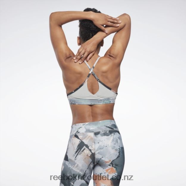 Pure Grey 3 2B4626508 Lux Strappy Allover Print Bold Bra Reebok Women
