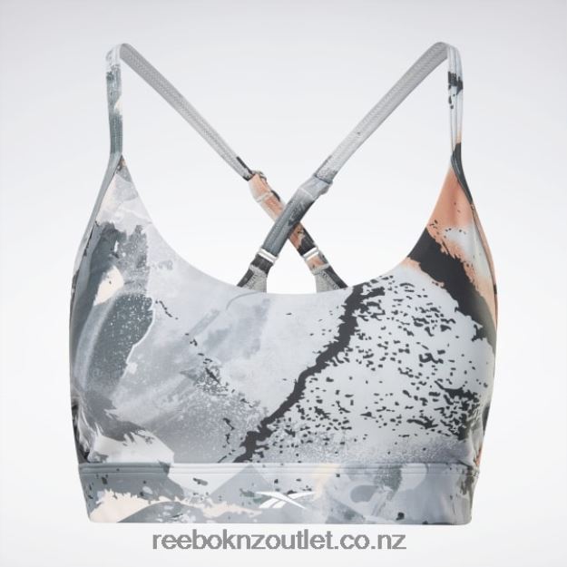 Pure Grey 3 2B4626508 Lux Strappy Allover Print Bold Bra Reebok Women
