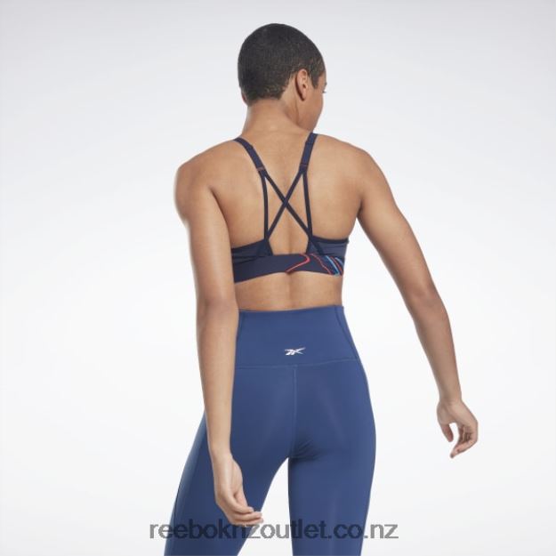 Vector Navy 2B4626695 Lux Strappy Nature Grown Print Sports Bra Reebok Women