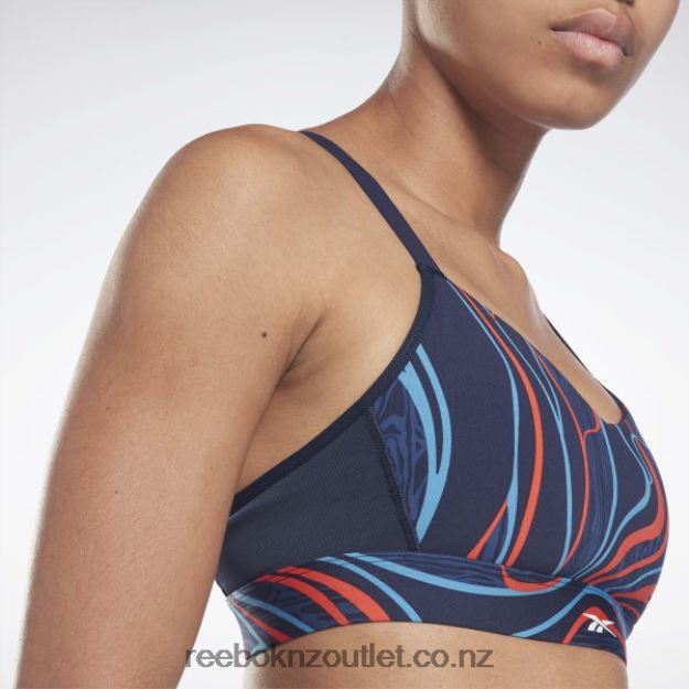 Vector Navy 2B4626695 Lux Strappy Nature Grown Print Sports Bra Reebok Women