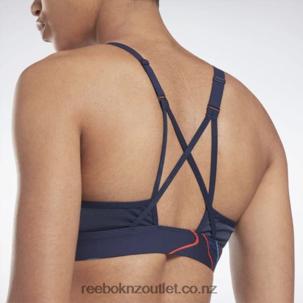 Vector Navy 2B4626695 Lux Strappy Nature Grown Print Sports Bra Reebok Women