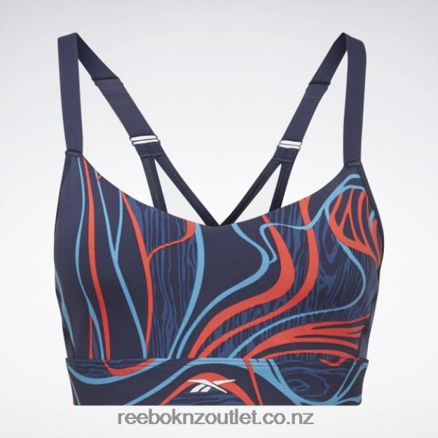 Vector Navy 2B4626695 Lux Strappy Nature Grown Print Sports Bra Reebok Women