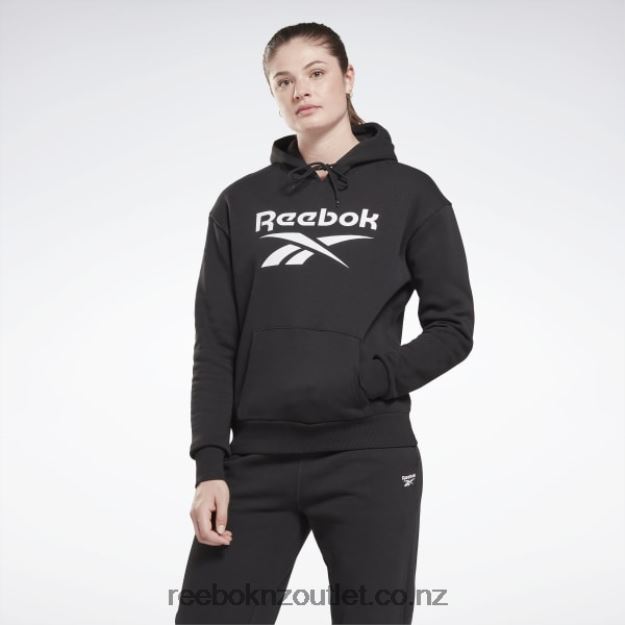 Black 2B4626408 Identity Big Logo Fleece Hoodie Reebok Women
