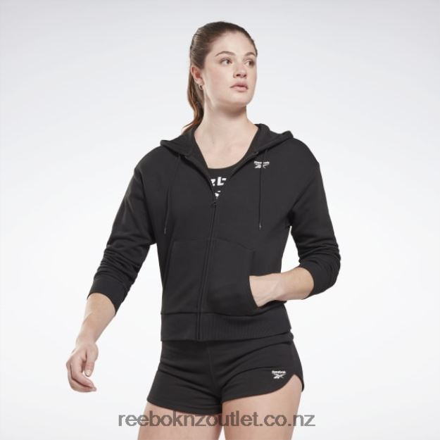Black 2B4626437 Identity Small Logo French Terry Zip-Up Hoodie Reebok Women