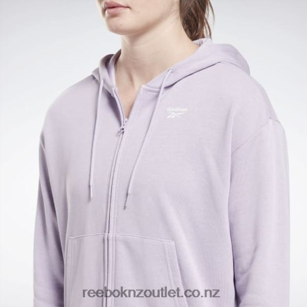Purple Oasis 2B4626648 Identity Small Logo French Terry Zip-Up Hoodie Reebok Women