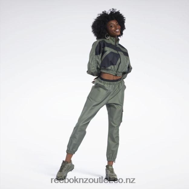 Hunter Green 2B4626940 Cardi B Woven Satin Jacket Reebok Women