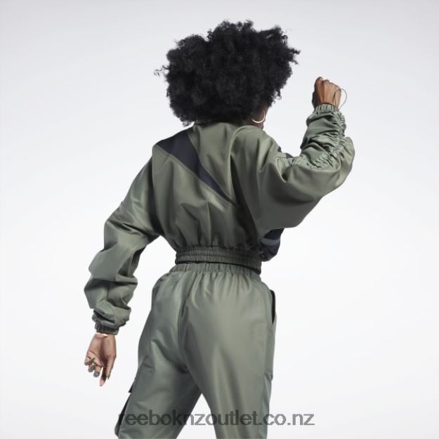 Hunter Green 2B4626940 Cardi B Woven Satin Jacket Reebok Women