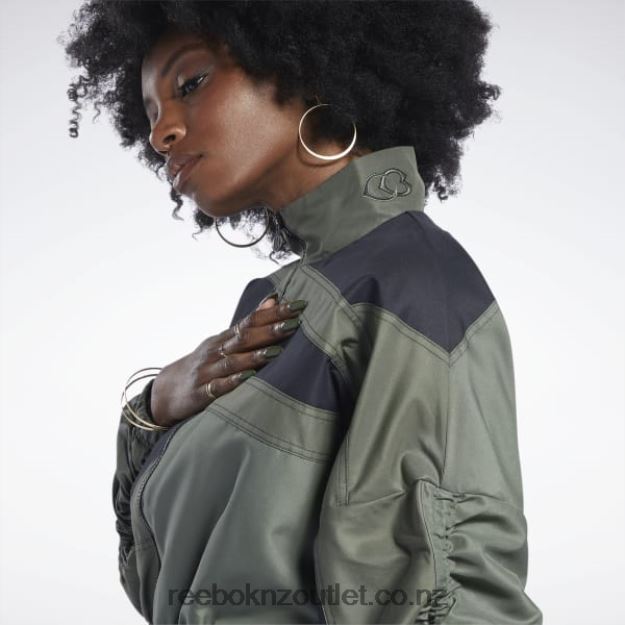 Hunter Green 2B4626940 Cardi B Woven Satin Jacket Reebok Women