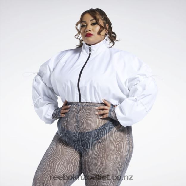 White 2B4626335 Cardi B Woven Crop Jacket (Plus Size) Reebok Women