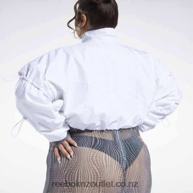 White 2B4626335 Cardi B Woven Crop Jacket (Plus Size) Reebok Women