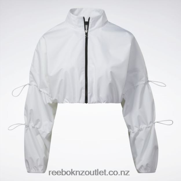 White 2B4626335 Cardi B Woven Crop Jacket (Plus Size) Reebok Women
