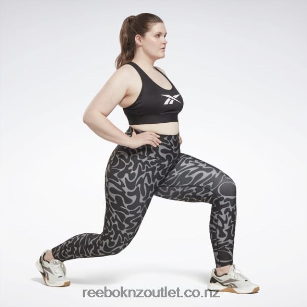 Black 2B4626551 Workout Ready Printed Leggings (Plus Size) Reebok Women