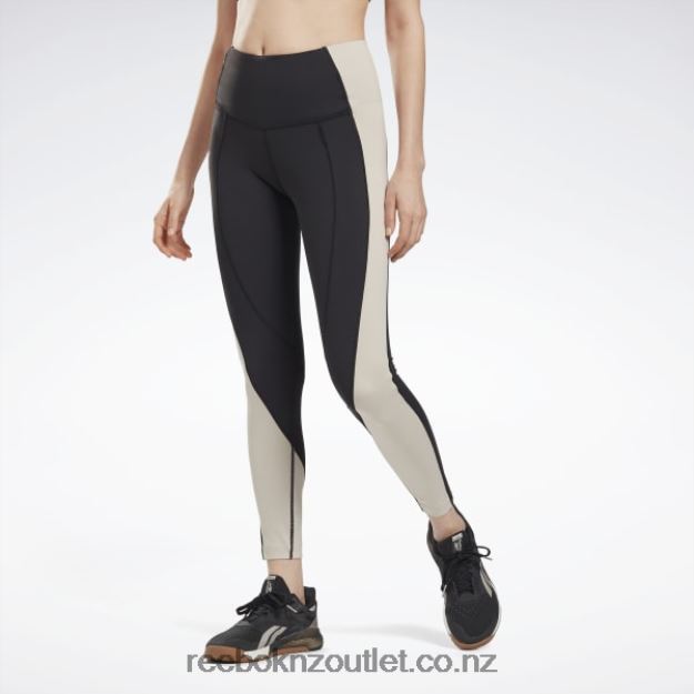 Black/Stucco 2B4626613 Lux High-Rise Colorblock Leggings Reebok Women