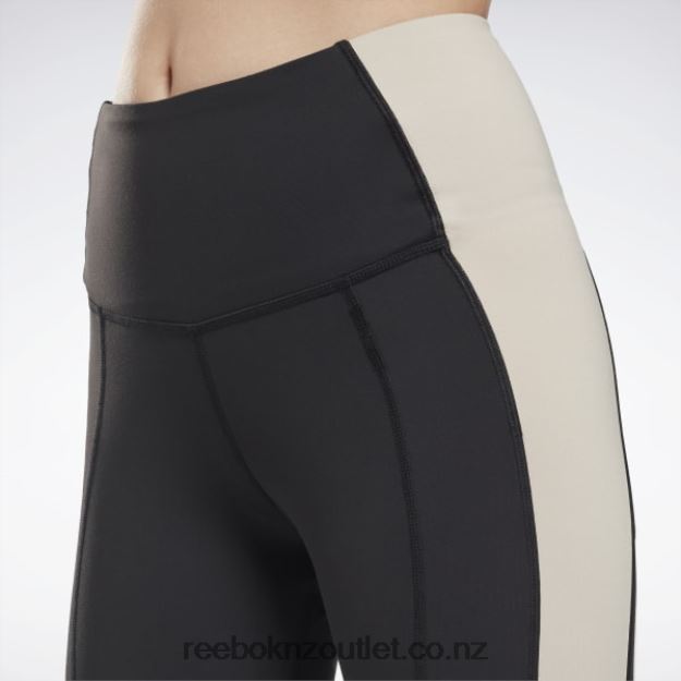 Black/Stucco 2B4626613 Lux High-Rise Colorblock Leggings Reebok Women