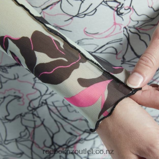 Light Sage 2B4626750 Classics Flourishing Floral Print Mesh Long Sleeve Shirt Reebok Women