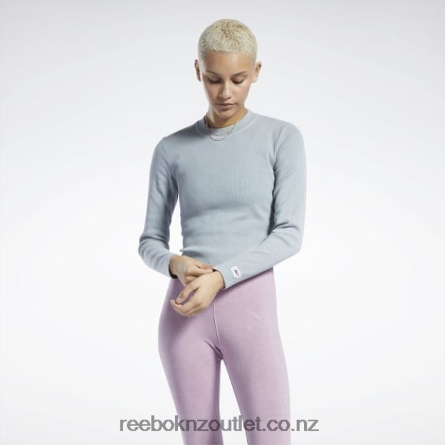 Pure Grey 3 2B4626619 Classics Natural Dye Ribbed Long Sleeve Wrap Shirt Reebok Women