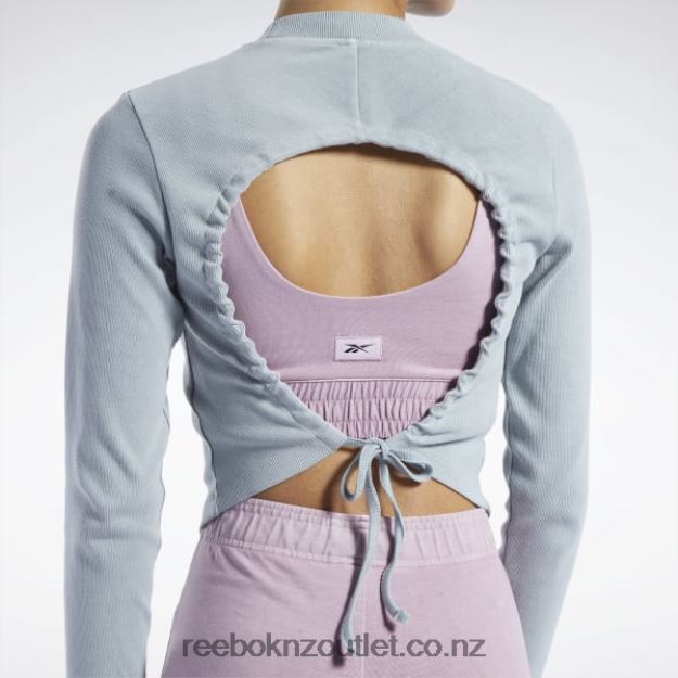 Pure Grey 3 2B4626619 Classics Natural Dye Ribbed Long Sleeve Wrap Shirt Reebok Women