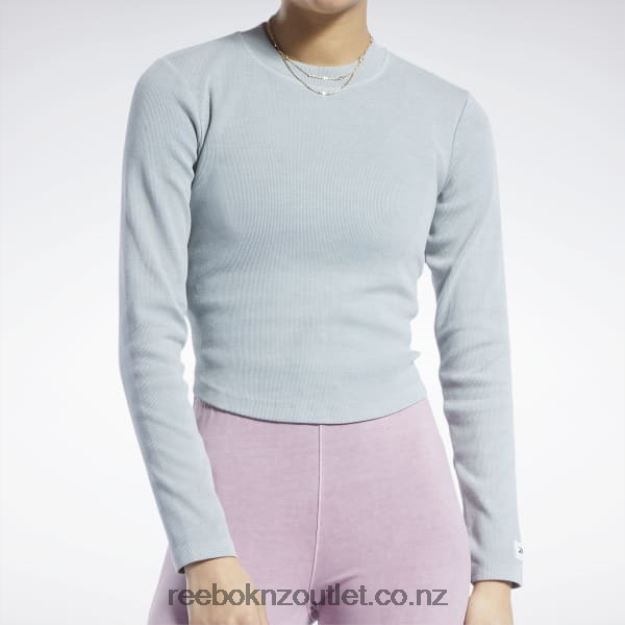 Pure Grey 3 2B4626619 Classics Natural Dye Ribbed Long Sleeve Wrap Shirt Reebok Women