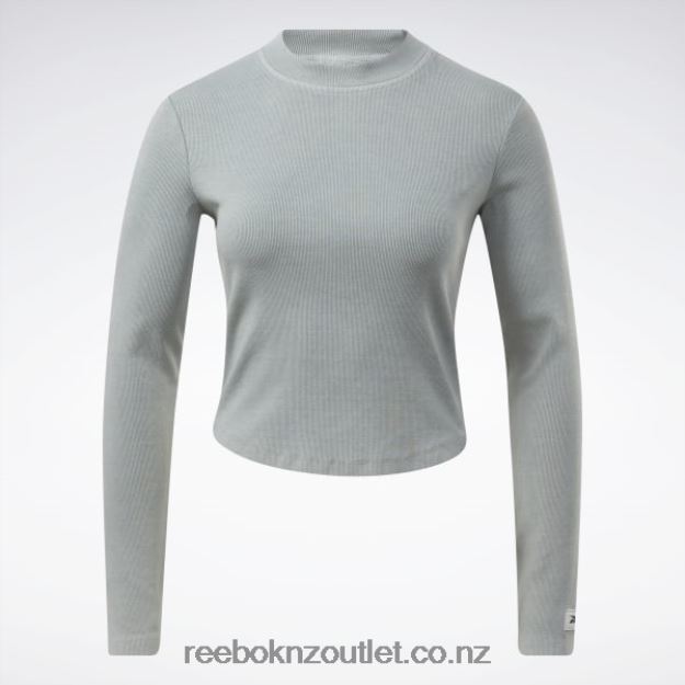Pure Grey 3 2B4626619 Classics Natural Dye Ribbed Long Sleeve Wrap Shirt Reebok Women