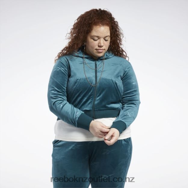 Forest Green 2B4626893 Classics Energy Q4 Velour Zip-Up Sweatshirt (Plus Size) Reebok Women