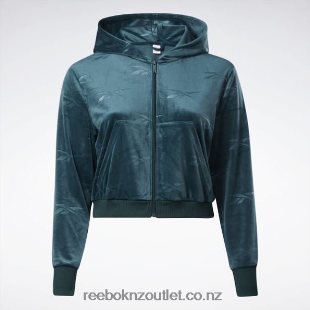Forest Green 2B4626893 Classics Energy Q4 Velour Zip-Up Sweatshirt (Plus Size) Reebok Women