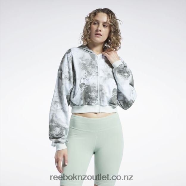 Light Sage 2B4626841 Classics Cloud Splatter-Print Zip-Up Sweatshirt Reebok Women
