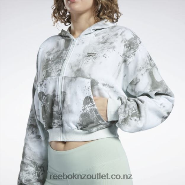 Light Sage 2B4626841 Classics Cloud Splatter-Print Zip-Up Sweatshirt Reebok Women