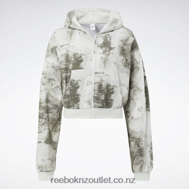 Light Sage 2B4626841 Classics Cloud Splatter-Print Zip-Up Sweatshirt Reebok Women