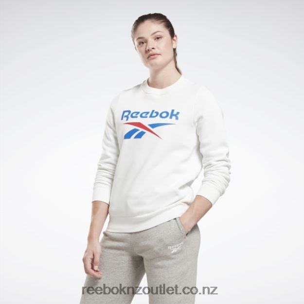 White 2B4626597 Identity Big Logo Fleece Crew Sweatshirt Reebok Women