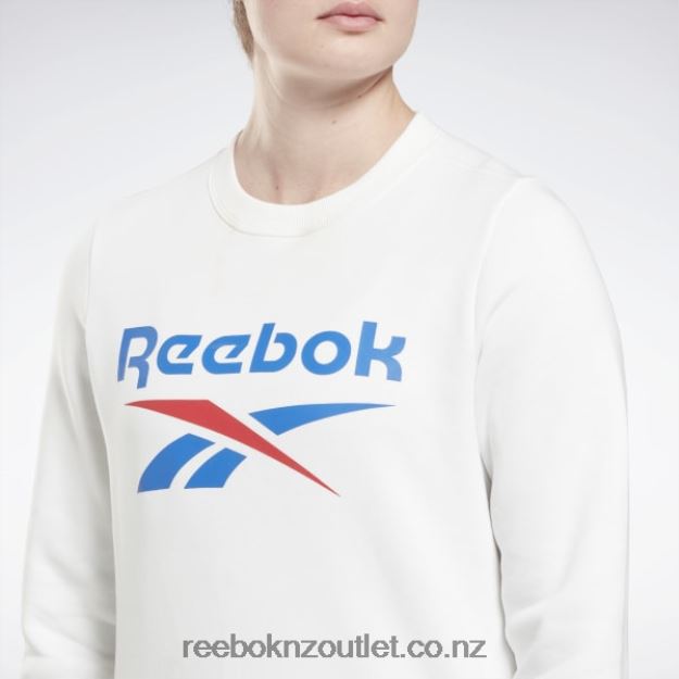 White 2B4626597 Identity Big Logo Fleece Crew Sweatshirt Reebok Women