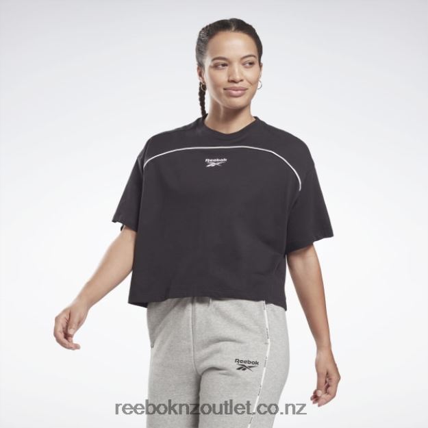 Black 2B4626696 Piping T-Shirt Reebok Women
