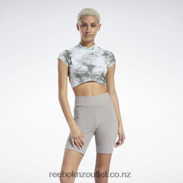 Light Sage 2B4626984 Classics Cloud Splatter-Print Short Sleeve Cropped T-Shirt Reebok Women