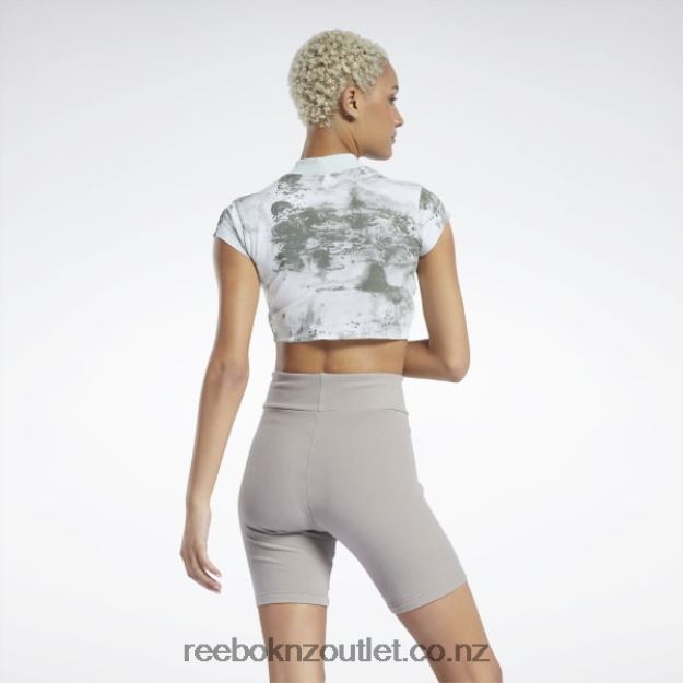 Light Sage 2B4626984 Classics Cloud Splatter-Print Short Sleeve Cropped T-Shirt Reebok Women