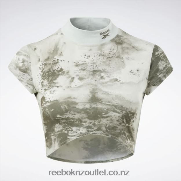 Light Sage 2B4626984 Classics Cloud Splatter-Print Short Sleeve Cropped T-Shirt Reebok Women
