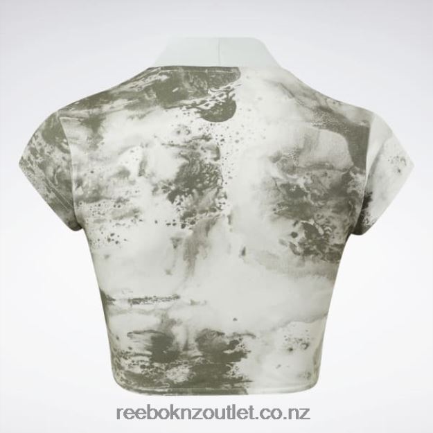 Light Sage 2B4626984 Classics Cloud Splatter-Print Short Sleeve Cropped T-Shirt Reebok Women
