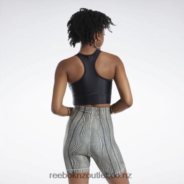 Black 2B4626542 Cardi B One-Shoulder Crop Tank Top Reebok Women