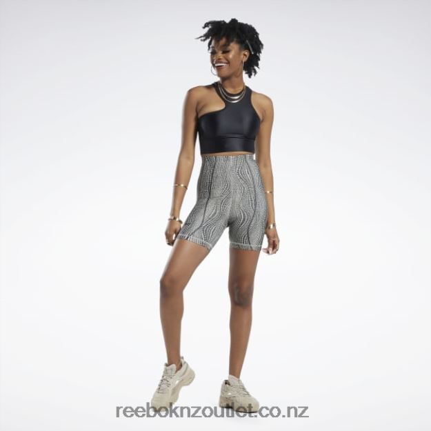 Black 2B4626542 Cardi B One-Shoulder Crop Tank Top Reebok Women