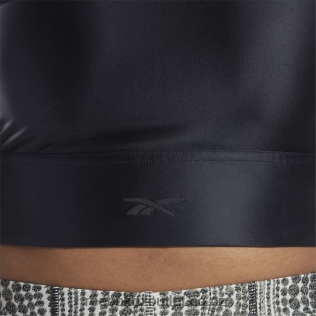 Black 2B4626542 Cardi B One-Shoulder Crop Tank Top Reebok Women