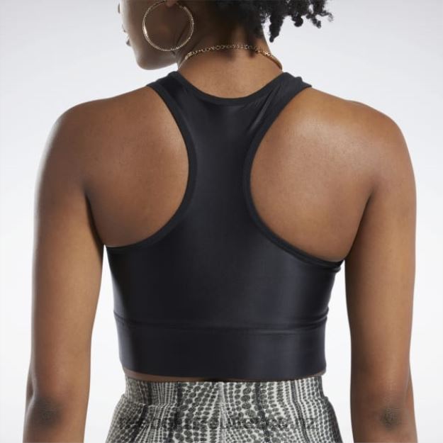 Black 2B4626542 Cardi B One-Shoulder Crop Tank Top Reebok Women