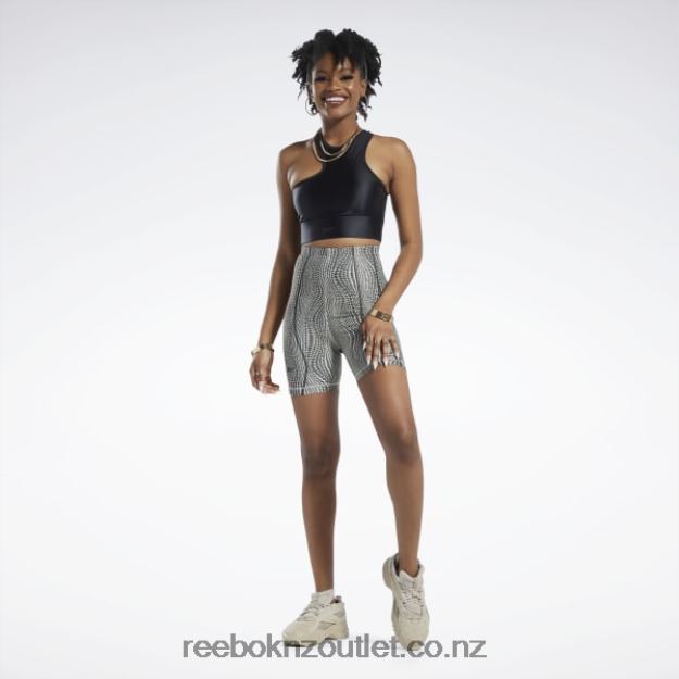 Black 2B4626542 Cardi B One-Shoulder Crop Tank Top Reebok Women