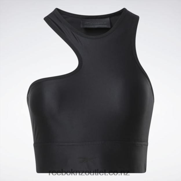 Black 2B4626542 Cardi B One-Shoulder Crop Tank Top Reebok Women