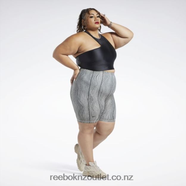 Black 2B4626950 Cardi B One-Shoulder Crop Tank Top (Plus Size) Reebok Women