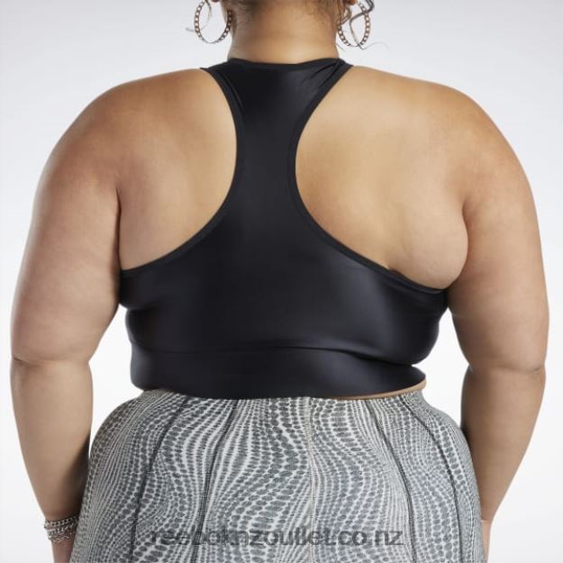 Black 2B4626950 Cardi B One-Shoulder Crop Tank Top (Plus Size) Reebok Women