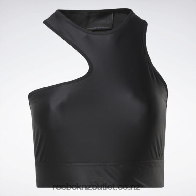 Black 2B4626950 Cardi B One-Shoulder Crop Tank Top (Plus Size) Reebok Women