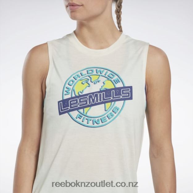 Classic White 2B4626565 Les Mills Graphic Muscle Tank Top Reebok Women