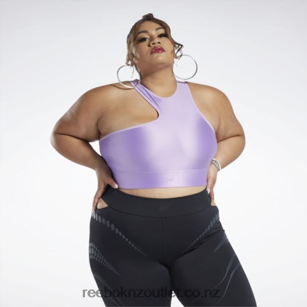 Puzzled Purple 2B4626461 Cardi B One-Shoulder Crop Tank Top (Plus Size) Reebok Women