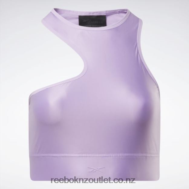 Puzzled Purple 2B4626461 Cardi B One-Shoulder Crop Tank Top (Plus Size) Reebok Women